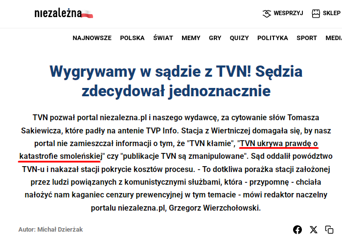 Niezależna wygrała z TVN w sądzie. Powództwo oddalone. Chyba za cicho na ten temat. Pomożecie Państwo?