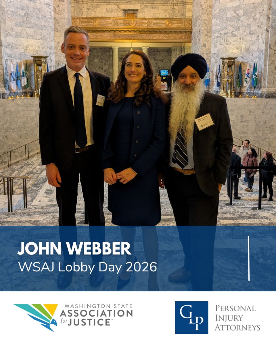 Incoming President John Webber joined Immediate Past President Elizabeth Hanley and Current President Hardeep Rekhi in Olympia for Lobby Day on Tuesday, meeting with legislators on behalf of the Washington State Association for Justice (WSAJ).