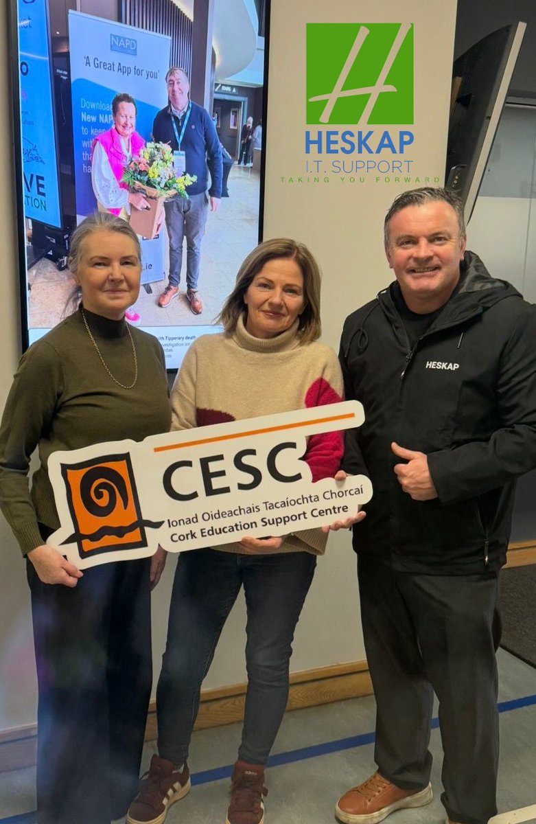 Strengthening partnerships in education!
Last week, Rory from HESKAP I.T. Support connected with Maighread and Rowena at #Cork Education Support Centre.
We're dedicated to providing robust IT solutions that empower educational institutions. Thrilled to continue our collaboration.