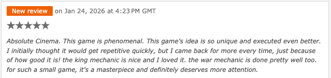 #世界史大戦2 に久しぶりに海外からレビューを頂きました🙇‍♂️褒めて貰えた…🙌
ありがとうございます！

ユニークさ(独特性)を特に評価して貰えたようで、嬉しい限りです！

世界史大戦2も、まだまだ安定的にプレイ頂いてますので、まだの方は是非！
miuraproduction.com/hc2/