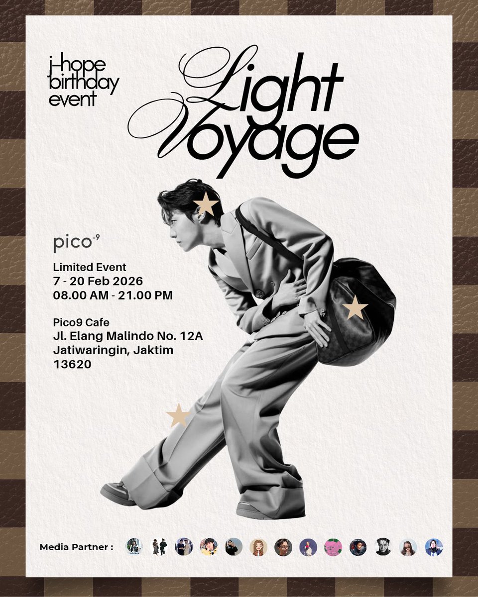 🤎 𝗟𝗜𝗚𝗛𝗧 𝗩𝗢𝗬𝗔𝗚𝗘 J-HOPE BIRTHDAY EVENT 🐿

Built around hope, comfort, and moments meant to be remembered.

🗓 7–20 February 2026
📍 Pico9 Cafe, Jakarta Timur

Come with friends, take your time,
and share the light with us ✨

handled by <a href="/uarmyljght/">nes⅞ 🐿 ⊙⊝⊜</a>

#jhope #제이홉