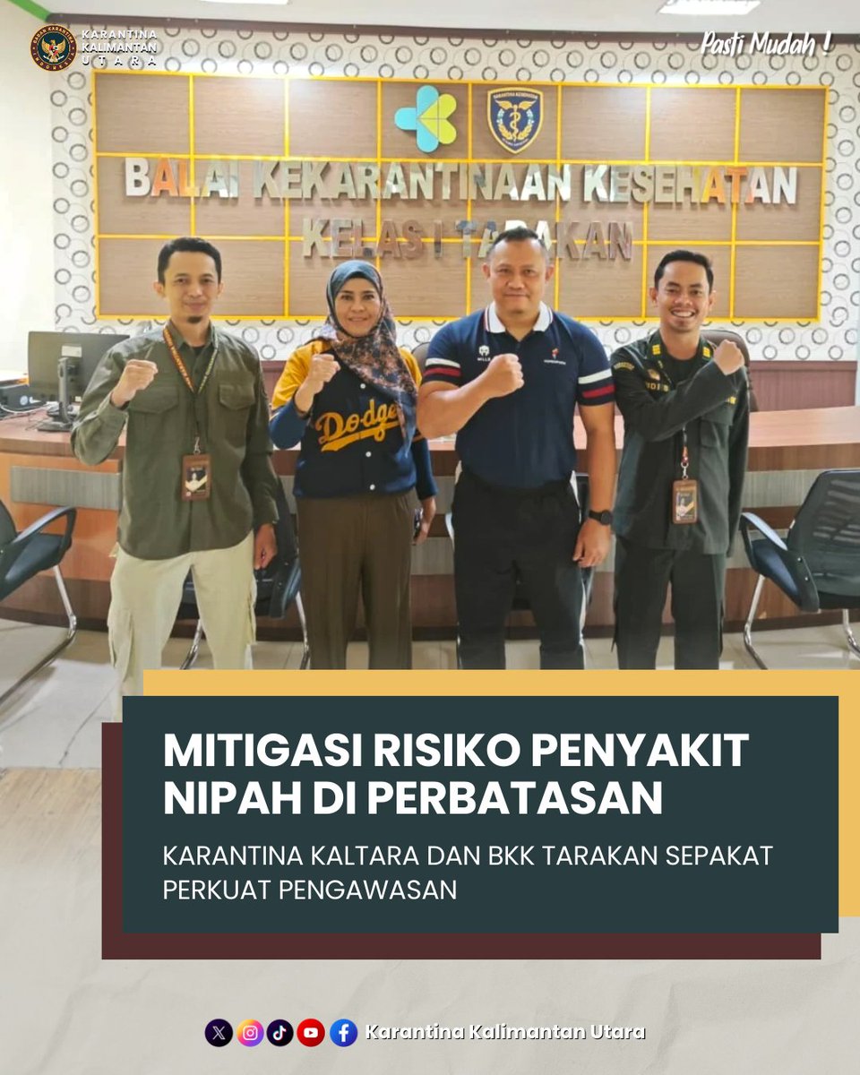 Dalam rangka upaya memperkuat  sinergitas dan kolaborasi, Karantina Kalimantan Utara melaksanakan koordinasi dengan Balai Kekarantinaan Kesehatan  Kelas I Tarakan pada hari jumat (30/1).
Selengkapnya karantinaindonesia.go.id/detailbrtupt/k…

#KarantinaIndonesia
#CegahNipah
#WaspadaNipah