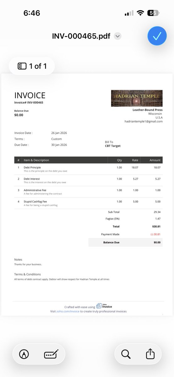 HadrianTemple's tweet photo. #debtcontract invoices paid #fibdom https://t.co/h8gYOPzyP2