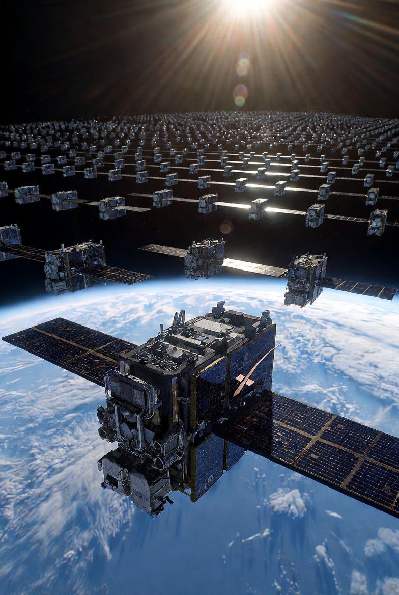 Conceptual rendering of SpaceX's proposed orbital data center constellation with millions of AI-capable satellites