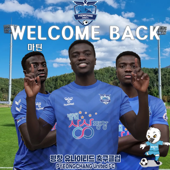 CLvis91's tweet photo. Former South Sudan international Martin Sawi returns to Pyeongchang United! 🇸🇸

Pyeongchang stats:
2023 K4 League 24 matches 5 goals 3 assists
2024 K4 League 22 matches 9 goals 8 assists
2026 K4 League ? https://t.co/9AJjpkRAEC