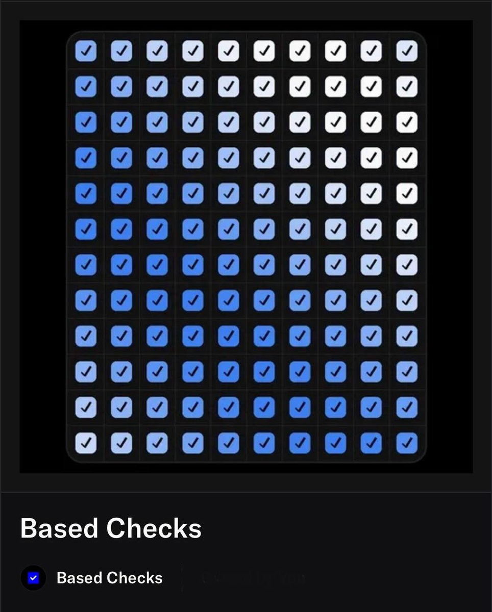 Checks on minimal: 
If you can’t afford the real Checks from <a href="/jackbutcher/">jack</a> 
grabbing Based Checks on <a href="/base/">Base</a> won’t save you.

It’s like buying a fake Rolex from the flea market and thinking you’re in the club.

Degen level: maxed out 😂

Original or nothing ☑️ 

#NFT #Checks #Base