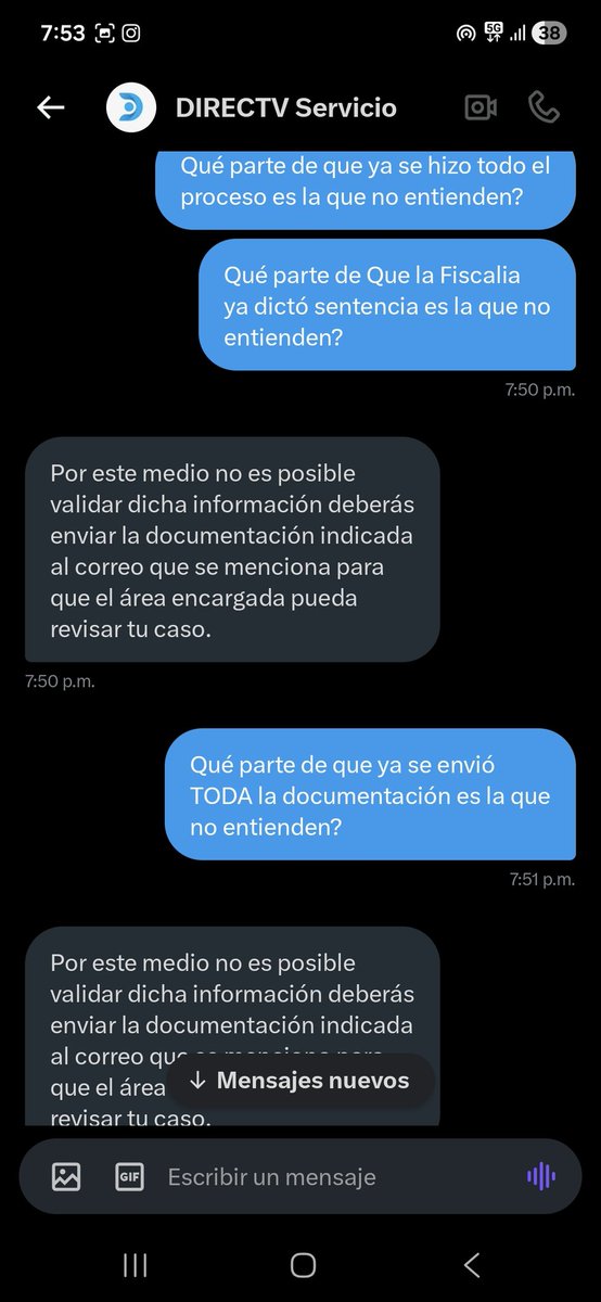 7Control's tweet image. Esta es la ayuda que me "ofrece" @DIRECTVServicio, volver a hacer TODO el proceso que ya se hizo y del  cual ya hay una orden de la @FiscaliaCol.
@sicsuper @Superservicios @FiscaliaCol