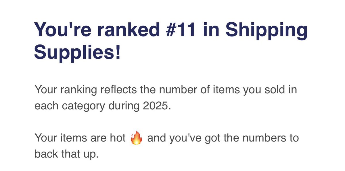 アメリカのメルカリから「2025年は梱包・発送用品カテゴリで11位でした」ってメールが来てた。そもそもそこちらではマイナーなので母数は分からないけど、地味に嬉しいやつ。