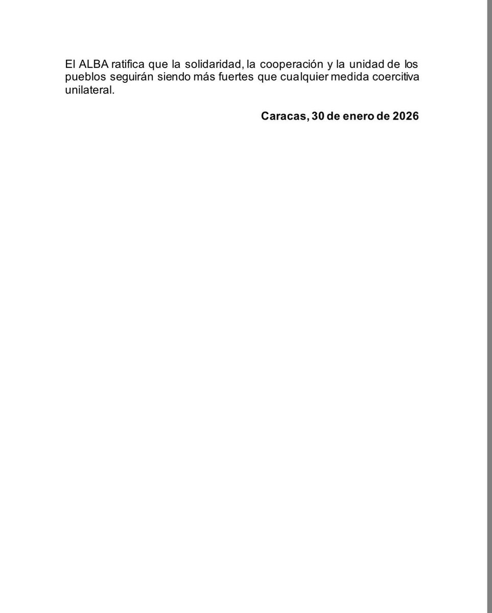 Plomo19792's tweet photo. La Alianza Bolivariana para los Pueblos de Nuestra América (ALBA) rechaza de manera categórica la reciente orden ejecutiva del Presidente de los Estados Unidos que pretende imponer un bloqueo total a los suministros de combustible a la República de #Cuba.
#ALBATCP #YankeeGoHome https://t.co/IFs7l0wp03