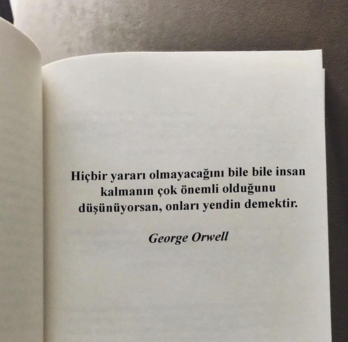 Hiçbir yararı olmayacağını bile bile insan kalmanın çok önemli olduğunu düşünüyorsan, onları yendin demektir.
- George Orwell