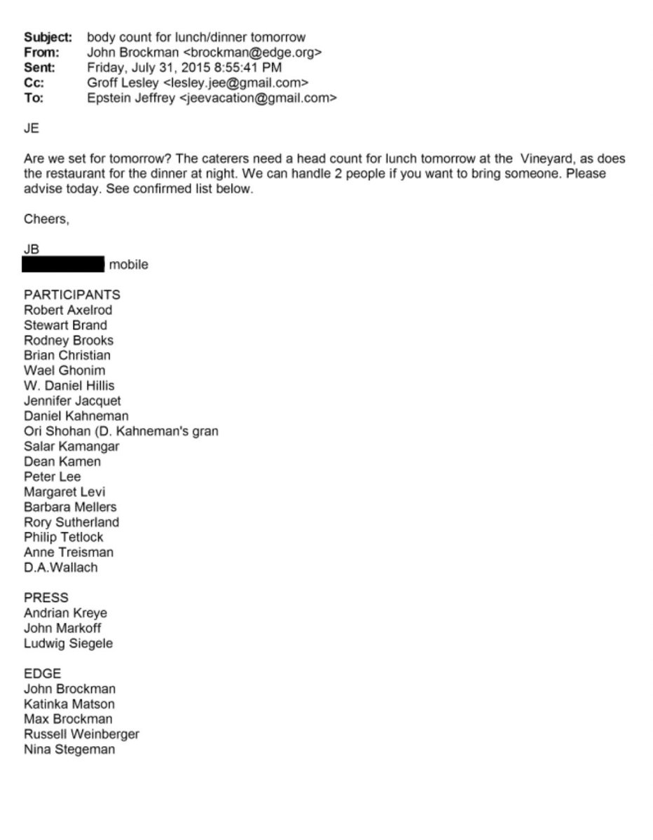 drposhlost's tweet image. Not exactly shocking, but here’s confirmation that @stewartbrand (and his hagiographer John Markoff) attended a private EDGE lunch with Jeffrey Epstein in July 2015