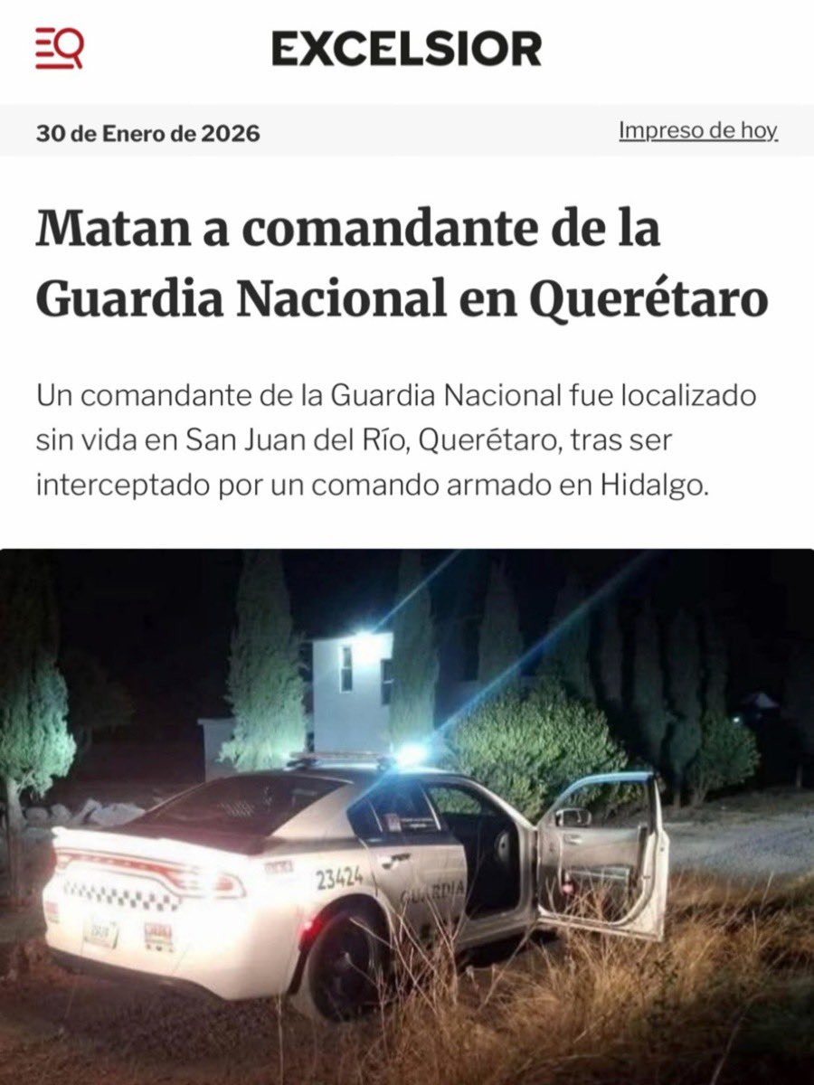Condeno el secuestro y asesinato de un comandante de la Guardia Nacional en la carretera México–Querétaro. Fue localizado sin vida en San Juan del Río, Querétaro, luego de ser privado de la libertad en el estado de Hidalgo. Es un crimen inadmisible que deja al descubierto la