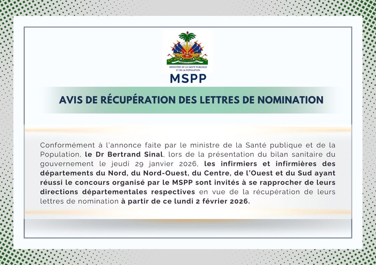 MINISTÈRE DE LA SANTÉ PUBLIQUE ET DE LA POPULATION tweet media