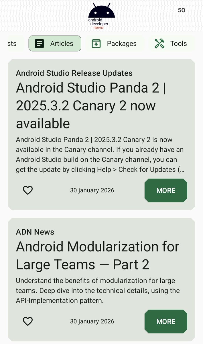 AndroidDev_News's tweet image. Our app lists the best articles for #AndroidDev, architecture, #JetpackCompose, #kotlin... 

Download to show your support 🙏⬇️
play.google.com/store/apps/det…