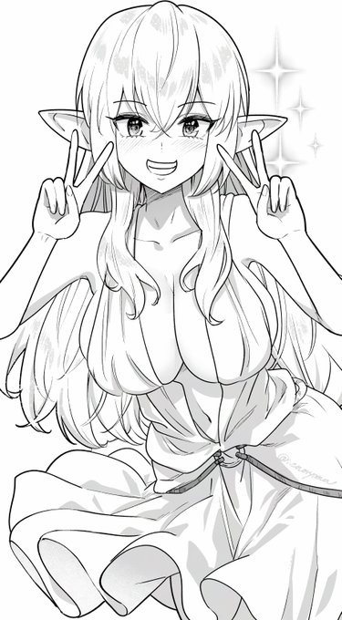 モノクロ練習 エルフのカティアちゃん