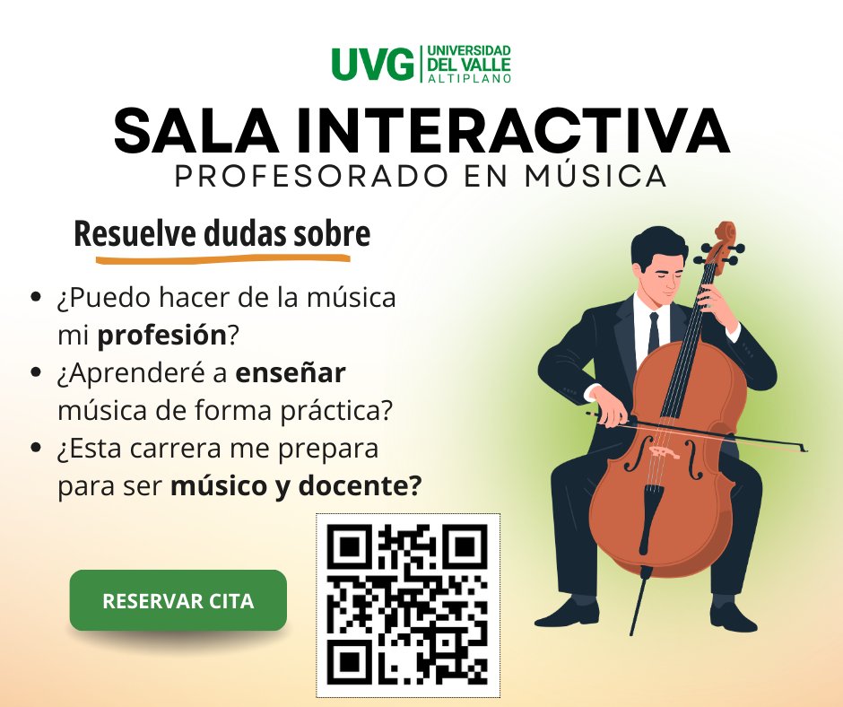 3️⃣ Sala Interactiva – Profesorado en Música

Desarrolla tu formación musical con enfoque pedagógico.
 En la Sala Interactiva conoce el Profesorado en Música y su preparación para el ejercicio artístico y docente.

👉 Reserva tu cita: bit.ly/infoFEDUC