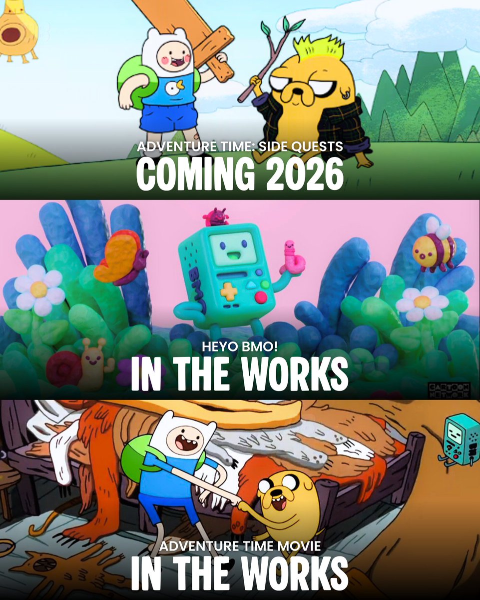 New ‘ADVENTURE TIME’ content currently in the works:

• Heyo BMO
• Adventure Time Movie
• Adventure Time: Side Quests