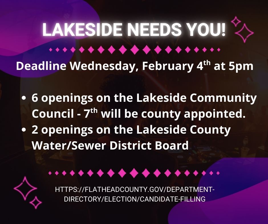 upperwestshore's tweet photo. Want to make a difference in your community and play a role in impacting the future of Lakeside and Flathead Lake? Submit Declaration of Nomination before 5pm on February 4th for one or both of the open boards in Lakeside. https://t.co/51LPC4GRFF https://t.co/3N7okUhKkZ