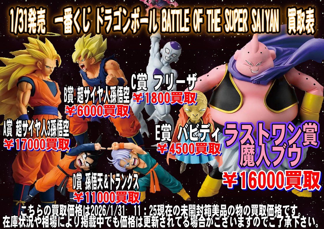 一番くじドラゴンボール BATTLE OF THE SUPER SAIYAN買取リストはこちら‼️