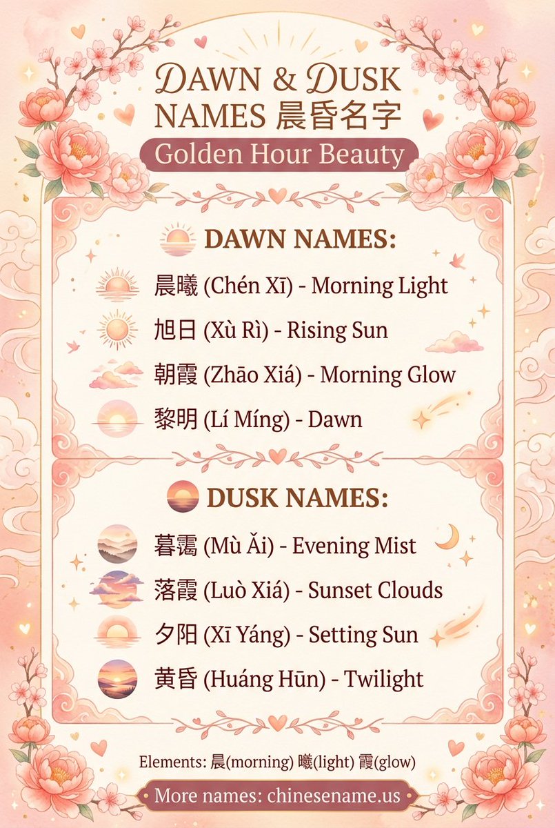 yangjerry666's tweet image. Golden hour, captured in a name. 🌅

Explore our collection of romantic Chinese names inspired by the magic of dawn and dusk.

Find your poetic match here: 🔗 chinesename.us

#ChineseNames #Aesthetic #GoldenHour