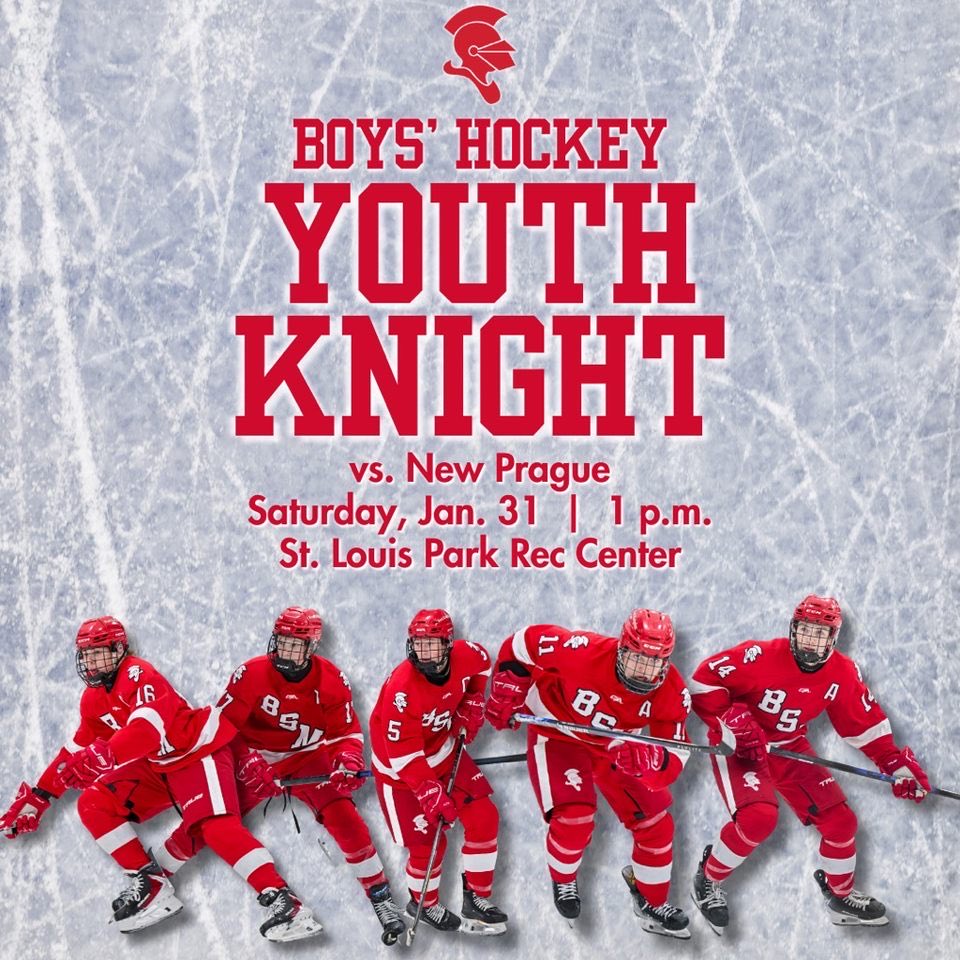 BSMBoysHockey's tweet photo. Come out and cheer on ⁦@BSMBoysHockey⁩ vs ⁦@NewPragueHockey⁩ JV 11 and Varsity 1pm. https://t.co/8o38VJo5Po