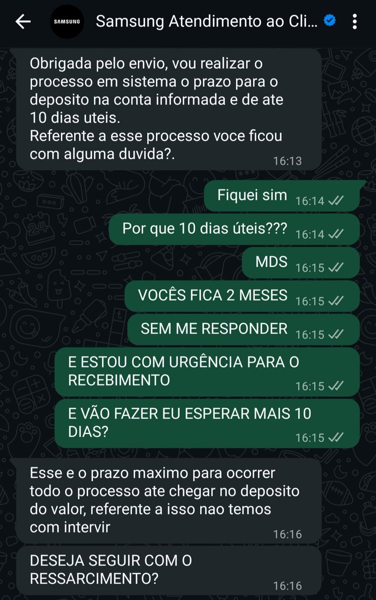Machaadh's tweet photo. Desfecho sobre o péssimo atendimento da @SamsungBrasil:

Me fizeram esperar 2 meses, não conseguiram me entregar o aparelho novo e ainda estão me fazendo esperar 10 dias para me devolverem o valor. Desrespeito total com o cliente. https://t.co/AiZYCFlI9l