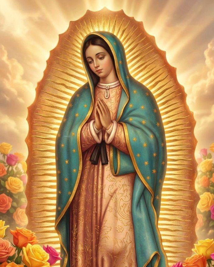 ✝️ Dios te salve, María, 
llena eres de gracia;
el Señor es contigo.
Bendita Tú eres 
entre todas las mujeres,
y bendito es el fruto de tu vientre, Jesús. 

Santa María, Madre de Dios,
ruega por nosotros, pecadores,
ahora y en la hora de nuestra muerte. Amén 🙏