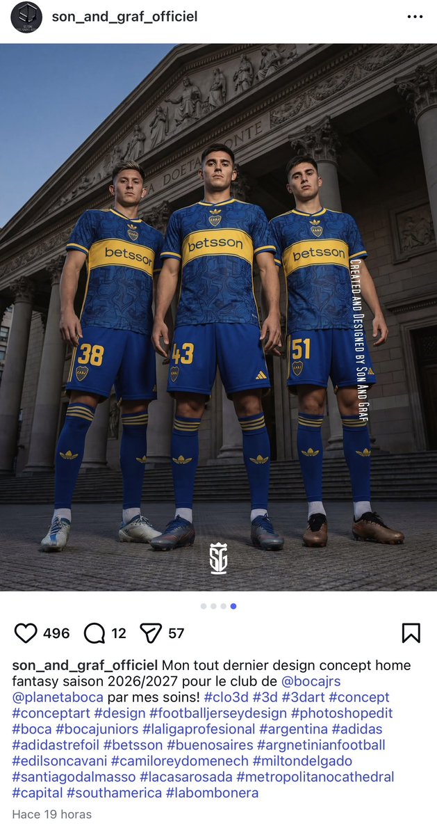 Diseñador gráfico francés se mandó una hermosa camiseta de Boca. Boca está en todas partes y todos quieren hacer algo de Boca. Aguante Boca siempre!💙💛💙