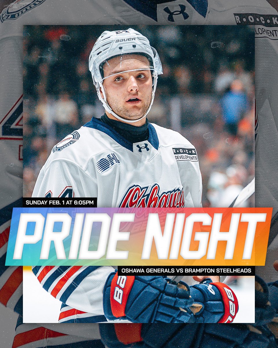 Oshawa_Generals's tweet photo. Hockey is for everyone ❤️
Join your Oshawa Generals this Sunday to celebrate the LGBTQIA2S+ community in a matchup against the Brampton Steelheads.
🎟️ | https://t.co/JGKEEBYg7h
#GensNation https://t.co/qyMNcA9My5