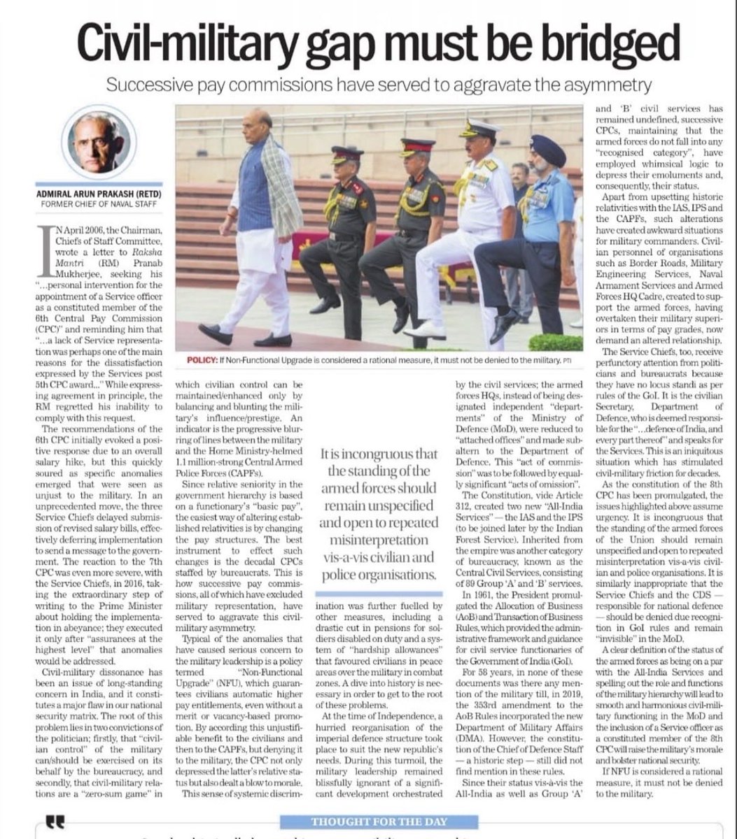 <a href="/akmpnm2004/">AeKayMike</a> <a href="/PunamIndian/">Punam Indian</a> <a href="/manmohan16/">Manmohan</a> <a href="/kayjay34350/">Lt Gen Kamal Jit Singh (Veteran)</a> <a href="/WoodCheat/">Cheat Wood</a> @sandythapar <a href="/ChatyTheCheetah/">Dr. Ankur Chaturvedi🇮🇳</a> <a href="/vigoDoon/">Vikas Gosain</a> <a href="/Warrior_Mukul/">Colonel Mukul</a> <a href="/DefenceMinIndia/">रक्षा मंत्री कार्यालय/ RMO India</a> <a href="/PIB_India/">PIB India</a> <a href="/adgpi/">ADG PI - INDIAN ARMY</a> <a href="/IAF_MCC/">Indian Air Force</a> <a href="/indiannavy/">SpokespersonNavy</a> <a href="/SpokespersonMoD/">Ministry of Defence, Government of India</a> <a href="/HQ_IDS_India/">HQ IDS</a> <a href="/BrigMahalingam/">Brig V Mahalingam</a> <a href="/kakar_harsha/">Maj Gen Harsha Kakar</a> <a href="/SinghNavdeep/">Navdeep Singh</a> <a href="/vikramwkarve/">Vikram Waman Karve</a> <a href="/Jaykaul/">Brig. Jay Kaul , Veteran</a> <a href="/PashaSehgal/">Lt Gen DP Sehgal</a> <a href="/jessisajan/">Sajan</a> <a href="/bsrangi/">bahadur rangi</a> <a href="/cmseth1/">Maj. Gen. CM Seth</a> <a href="/just_1_singh/">Jaswant Singh</a> <a href="/MajorPoonia/">Major Surendra Poonia</a> <a href="/Neeraj7888/">Lt Col Neeraj Sharma, Veteran</a> <a href="/SmritiRDas1/">Smriti R Das</a> <a href="/tksapru/">Lt Gen Tej Sapru (R)</a> <a href="/GenKumar/">vinod kumar, Maj Gen</a> <a href="/ArunBajpai/">Brig Arun Bajpai</a> <a href="/SushilBhasin/">Brig Sushil Bhasin</a> <a href="/BJP4India/">BJP</a> <a href="/PMOIndia/">PMO India</a> <a href="/narendramodi/">Narendra Modi</a> <a href="/ColTekpal/">The Army Guy</a> <a href="/ColCharanjit/">Charanjit Khera</a> <a href="/ajitbhinder/">Col Ajit Singh Bhinder🇮🇳</a> <a href="/Col_Bharat/">Col Bharat Sharma,EME</a> <a href="/MajDPSingh/">Major D P Singh</a> <a href="/rwac48/">Lt Gen H S Panag(R)</a> <a href="/ashokkmrsingh/">Ashok</a> <a href="/Rajeev_mp/">Rajeev</a> <a href="/nylalsingh/">Rao Lalsingh 🇮🇳</a> <a href="/Gen_VKSingh/">Gen VK Singh</a> <a href="/Ra_THORe/">Col Rajyavardhan Rathore</a> <a href="/rakesharma15/">Lt Gen Rakesh Sharma</a> <a href="/westerncomd_IA/">Western Command - Indian Army</a> <a href="/SWComd_IA/">SouthWesternCommand_IA</a> Denial of #NFU to AF.. in one stroke of decision, Govt has killed very essence of Soldiering..rendering it last option for current &amp; future generations.. it has robbed AF Offrs their Status &amp; Dignity not only in Service but also in post retirement re-emp/ rehabilitation..