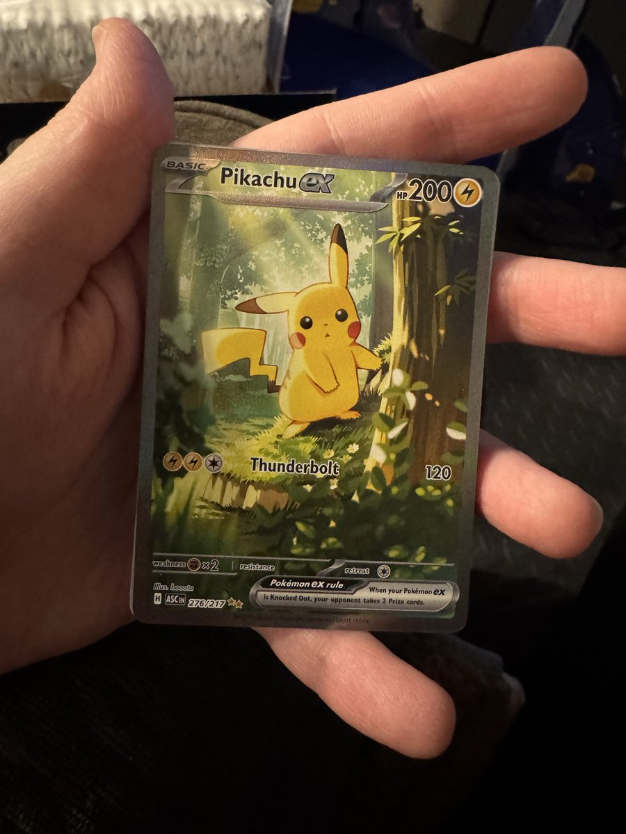 First pack of pokemon I’ve opened in a while and pulled the special illustration rare Pikachu ex. He’s so cute. #Pikachu #PokemonTCG #AscendedHeros