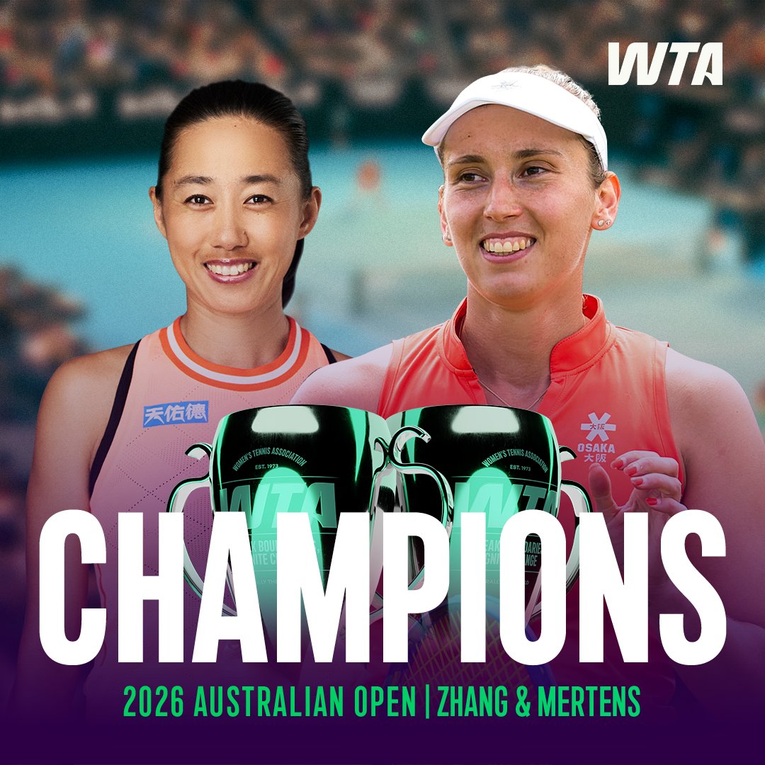 WTA's tweet image. 2026 AUSTRALIAN OPEN WOMEN'S DOUBLES CHAMPIONS! 🏆

#elisemertens | @zhangshuai121 | #AO26
