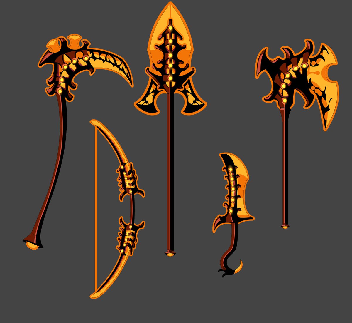 draco_nan's tweet photo. Thought about how in the concept it would be cool if there were previous generations that held these weapons. Here is the cape idea that would switch between each generation. The number of their eyes increases. Here is an image of all the weapons as well https://t.co/lptIHqdAZ8