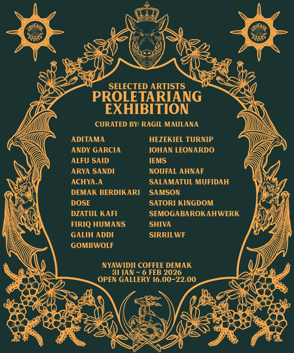 Pencapaian pertama 2026 ditodong <a href="/sirrilwf/">tanah garam</a> jadi kurator pameran kabupaten 😭🥰
Lessgoww kalau kalian senggang merapat di Nyawidji Coffee Demak jam 4 sore. Ketemu di sanaa! 👋