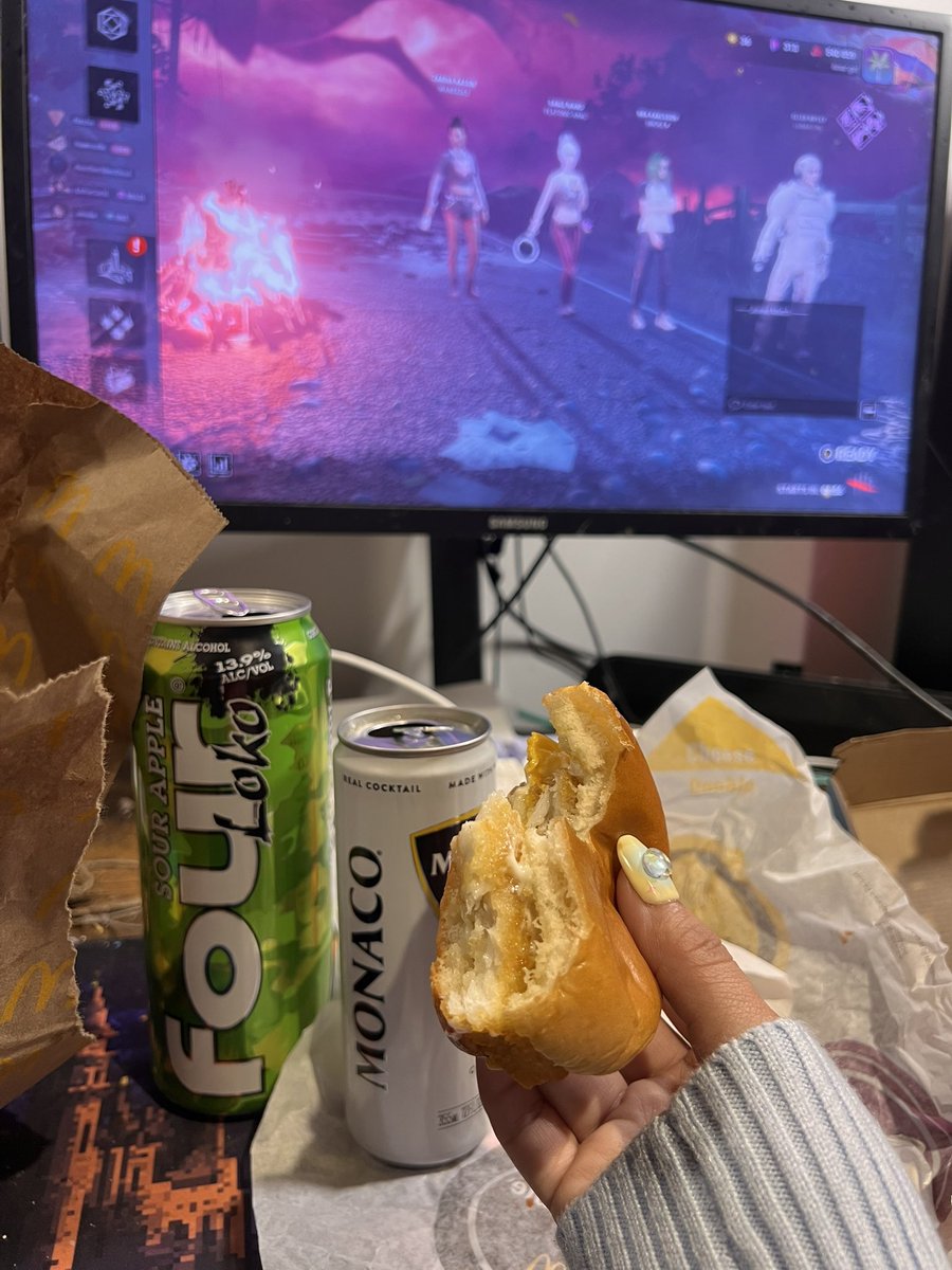 The holy trinity:

Fish fillet, 4Loko, and dead by daylight 🙏