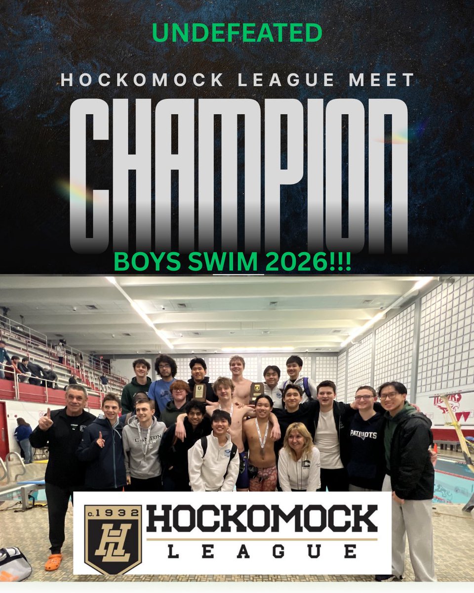 CantonAthletics's tweet image. Congrats to Boys Swim- Undefeated Dav Champions AND. Hockomock League Meet Champs by 40
points!!! #rolldogs💚💚