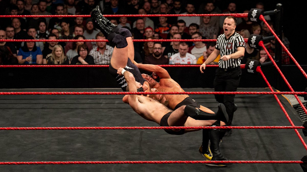 NXTUK_Legacy's tweet photo. Jan. 30, 2020:
At York Barbican, #DannyBurch & @_starDESTROYER returned to #NXTUK for the first time in nearly a year and defeated #TheHunt (#Wildboar & @The_Primate_) in a physical match.
📸 WWE https://t.co/yMW1NkkgVZ