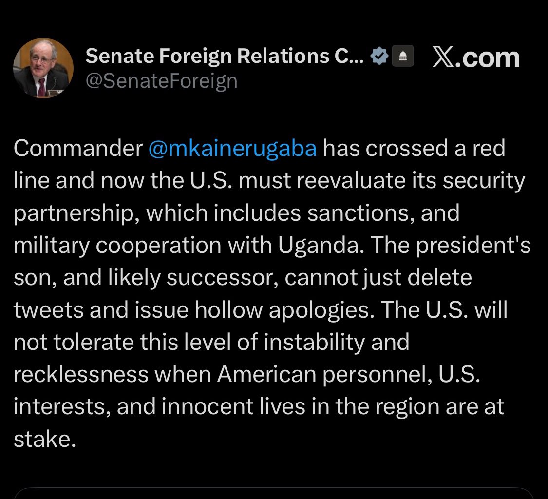 DrMorgans01's tweet photo. Respectfully, @SenateForeign we are exhausted. Museveni didn’t wake up powerful by accident. For decades you funded him, armed him, trained his soldiers, and called it “stability.” Now his son is embarrassing you and suddenly there’s outrage.

We’re not asking you to remove Museveni for us. We can fight our own battles. Just stop paying for our oppression. Stop the money. Stop the weapons. Stop pretending you don’t know what’s happening.