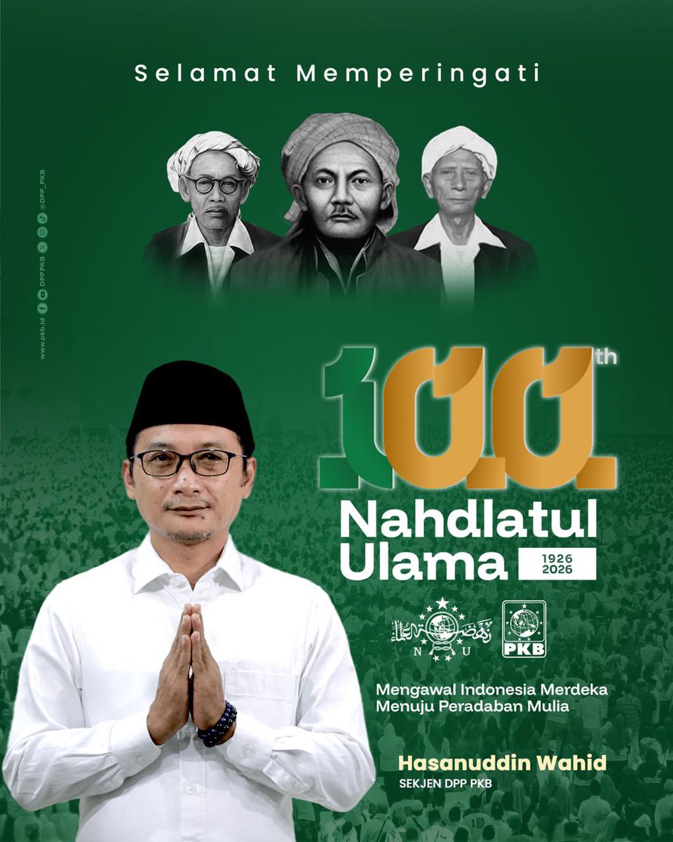 100 tahun Nahdlatul Ulama. Ikhtiar ulama menjaga iman, tradisi, dan Indonesia menuju peradaban mulia.

#NU100Tahun #1AbadNU