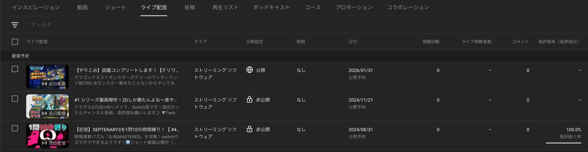 lamu_games's tweet photo. こちらはYoutube studioという、配信者だけが見れる配信の予定や設定を確認できる画面なんですよね〜

あっ・・・
#日付 https://t.co/CNawN4INLe