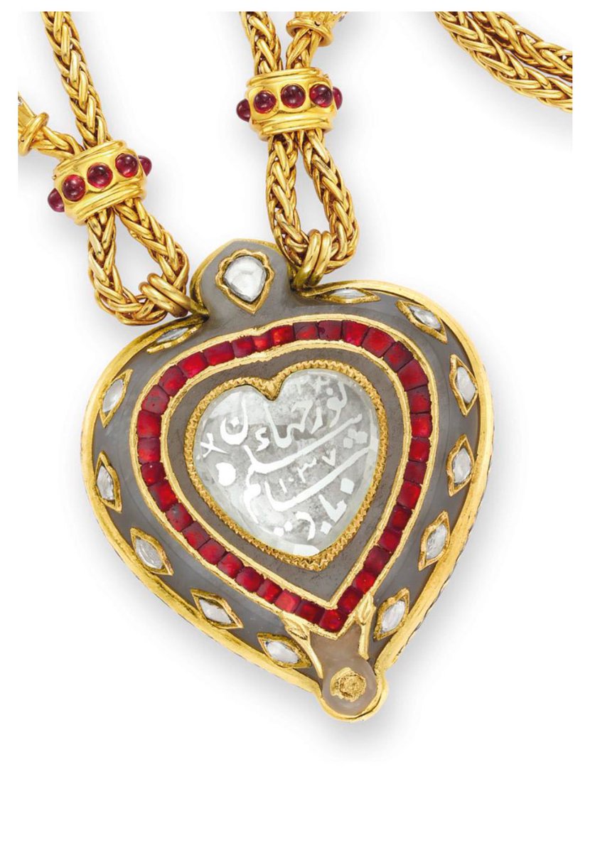 nehavermani's tweet image. No inscriptions on this pendant say Love is everlasting/forever. They mention Nur Jahan’s name &amp;amp; year 1037 A.H. (1627-28 CE), which corresponds to end of her husband Emperor Jahangir’s reign &amp;amp; life. The pendant would have been suspended in a pearl necklace in its original form.