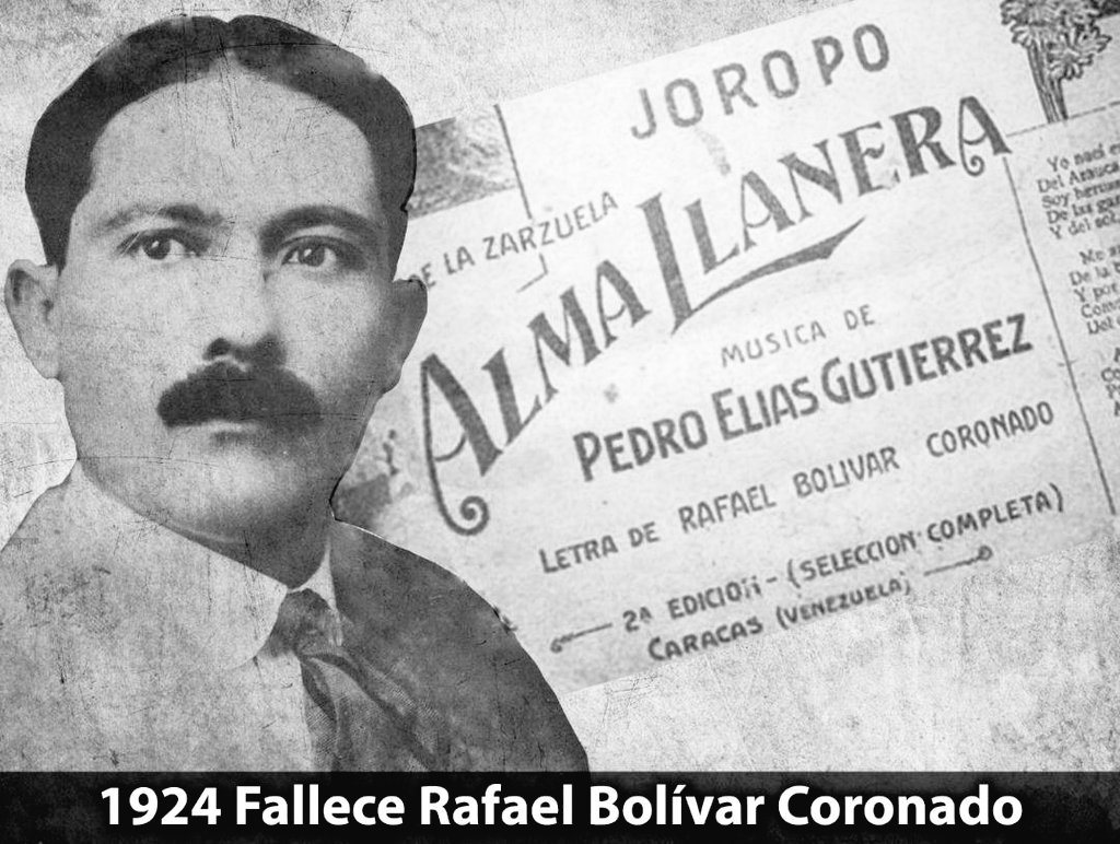 #Chacao #31Enero 1924

Muere Rafael Bolívar Coronado, periodista y escritor venezolano, gran autor de la letra del joropo Alma Llanera (himno del llano venezolano)