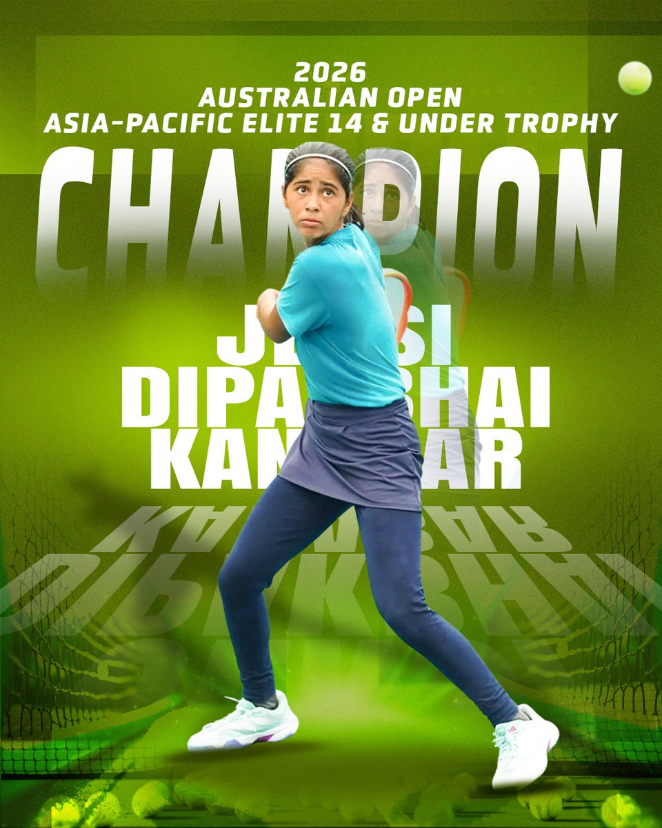 From Junagadh to Melbourne — India’s pride serves an ace! 🇮🇳

Congratulations to our Khelo India athlete Jensi Kanabar from Junagadh, Gujarat, for winning the Australian Open Asia-Pacific Elite 14 &amp; Under Trophy 2026 and becoming the first Indian female to achieve this historic