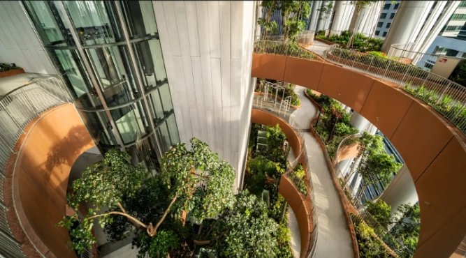 Vertical Urbanism, 35m tall green oasis and the city's tallest rooftop sky garden while achieving a balance between daylight, rain and wind penetration. 
Welcome to Capita Spring Tower - Singapore 
Architect-  BIG
#sustainabledevelopment 
#architecturelovers