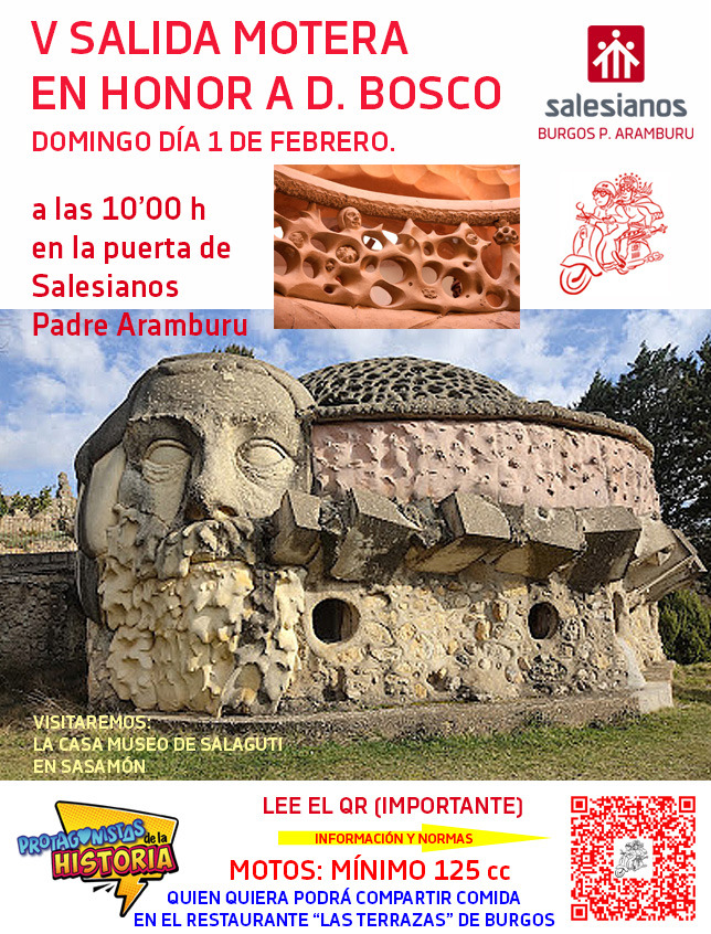 5° SALIDA MOTERA EN HONOR A D. BOSCO.
Domingo 1 de febrero a las 10 horas en la puerta de Salesianos Padre Aramburu.
Información y normas: drive.google.com/file/d/1sYJ1Dq…