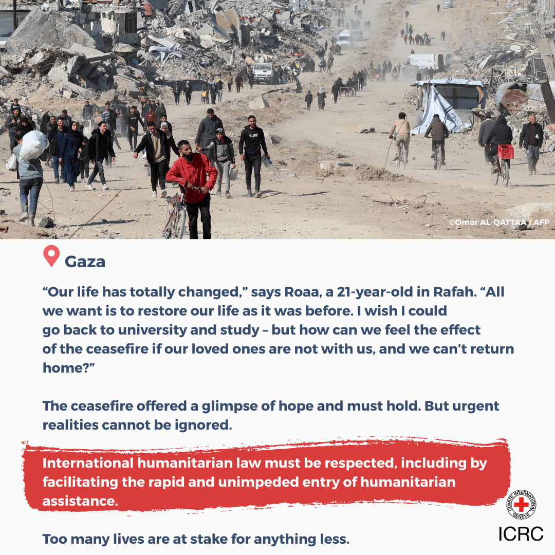 ICRC's tweet photo. In Gaza, people continue to face immense suffering 100 days after the ceasefire. 

They need an end to the violence. They need urgent humanitarian assistance. 

Extreme weather conditions and flooding only exacerbate the daily struggle to survive. https://t.co/EBFUkHHh08