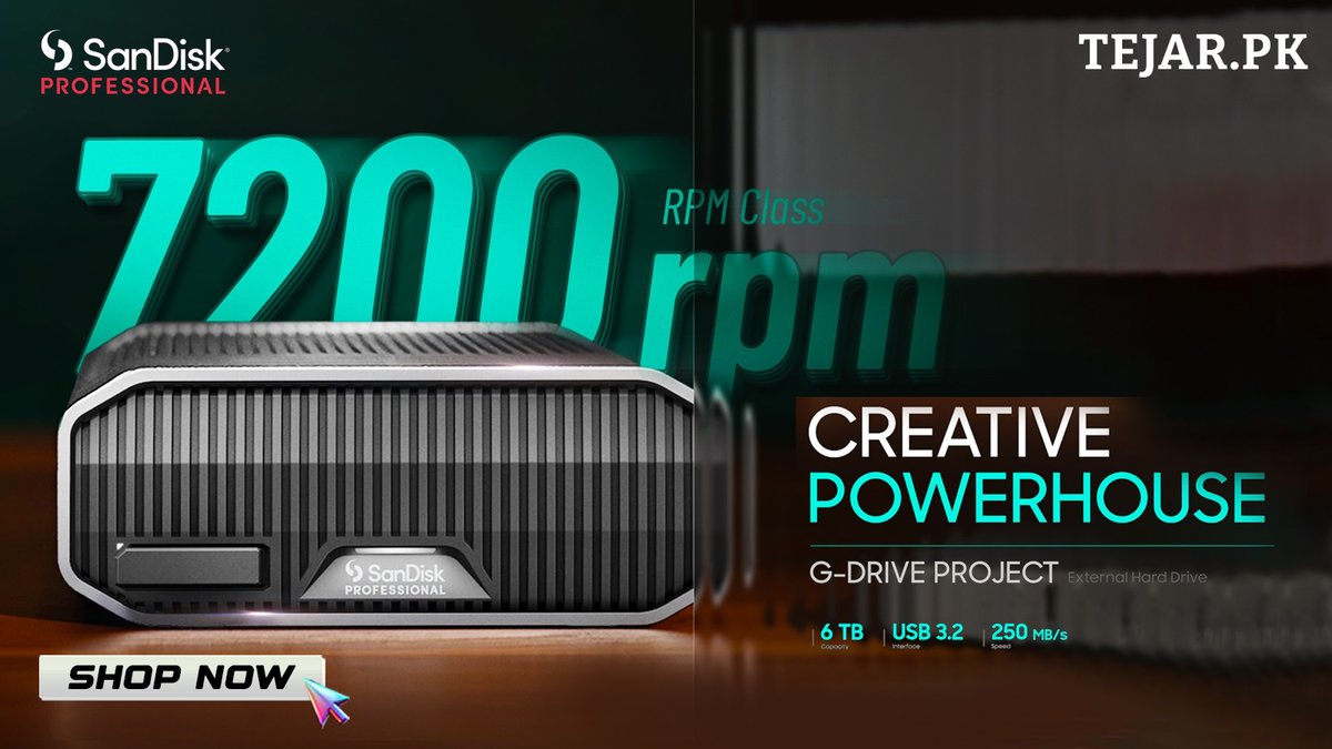 TejarPK's tweet image. Powerful, reliable, and built for professionals 📷📷 SanDisk Professional G-DRIVE Enterprise-Class External Hard Drive offers lightning-fast USB 3.2
Gen 2 performance and massive storage for all
your critical data. Available at Tejar.
#SanDiskGDrive #ExternalHardDrive #TejarTech