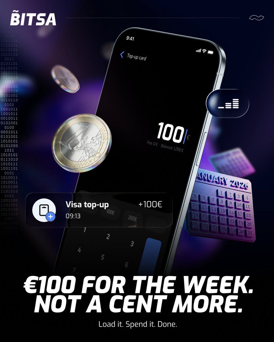 Every Monday: Load €100 on Bitsa 💵 

That's your week. Coffee, lunch, going out. 

Hit zero by Sunday? You survived.

No overdrafts. No surprises.

Get Bitsa card 💳

#Bitsa #BitsaCard #CryptoPayments #VISA #Fintech #PayYourWay