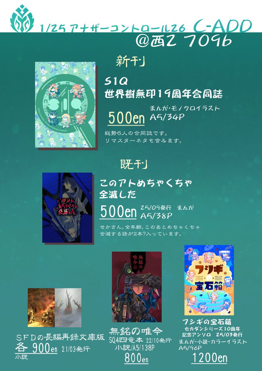 ついでに（？）アナコンのお品書き置いときます　セカダンアンソロはちょっとしかないのでよろしくです