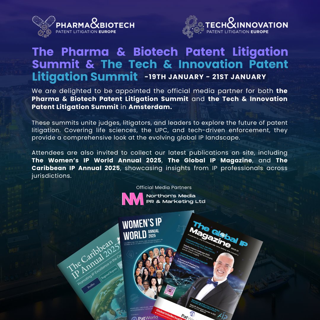 GIP_Magazine_'s tweet image. Pharma &amp;amp; Biotech &amp;amp; Tech &amp;amp; Innovation Summits begin today in Amsterdam, 19th – 21st Jan by @KisacoRes. As official media partners, we look forward to the insights shaping Europe’s IP &amp;amp; tech landscape.

#IPLaw #PatentLitigation #IPEvents